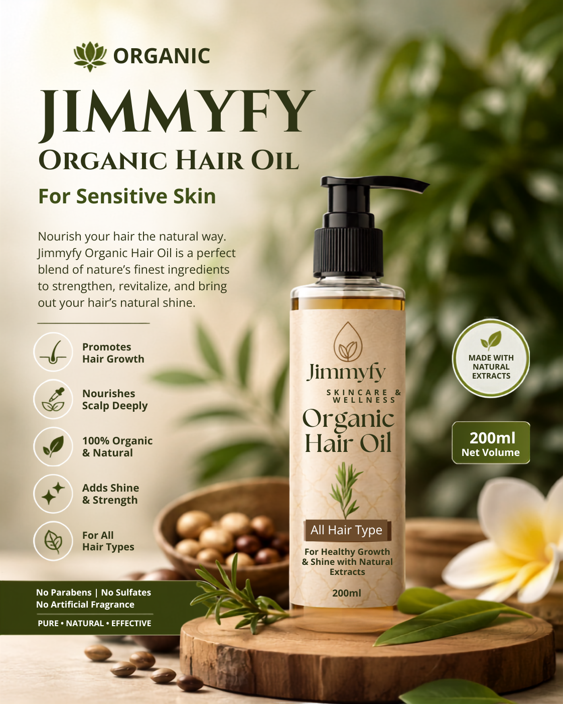 Jimmyfy Organic Hair Oil – Natural Hair Growth & Hair Fall Control
